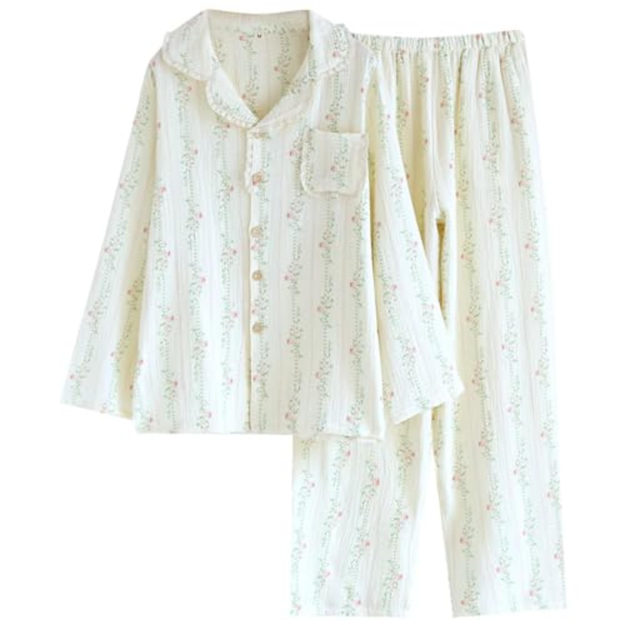 Vhitler Women's Floral02 Linen Set Coquette Pajamas Set Summer Lounge Sets For Old Money Aesthetic, S
