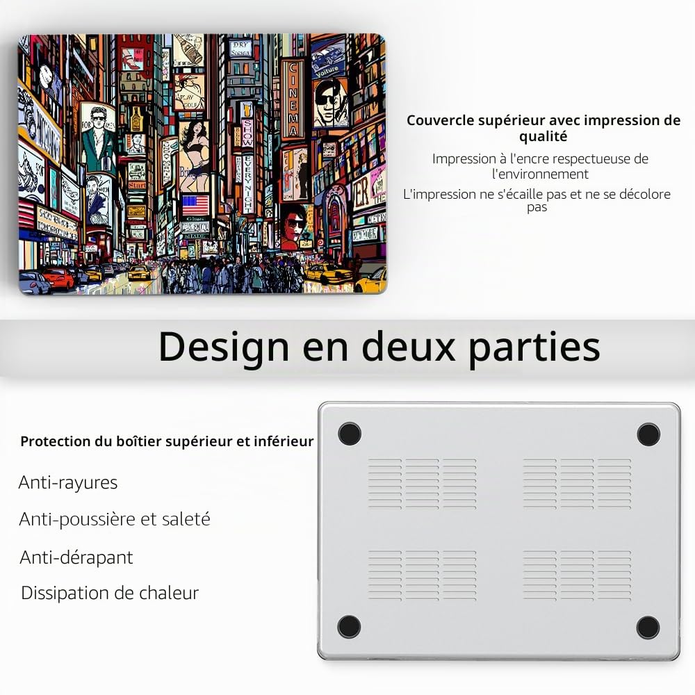 Étui pour MacBook Air 15,3 Pouces，Versions 2025-2023 (modèle: MacBook Air 15 A3241 M4 A3114 M3 A2941 M2 Chip), Coque Rigide avec Housse de Clavier,City Graffiti -7