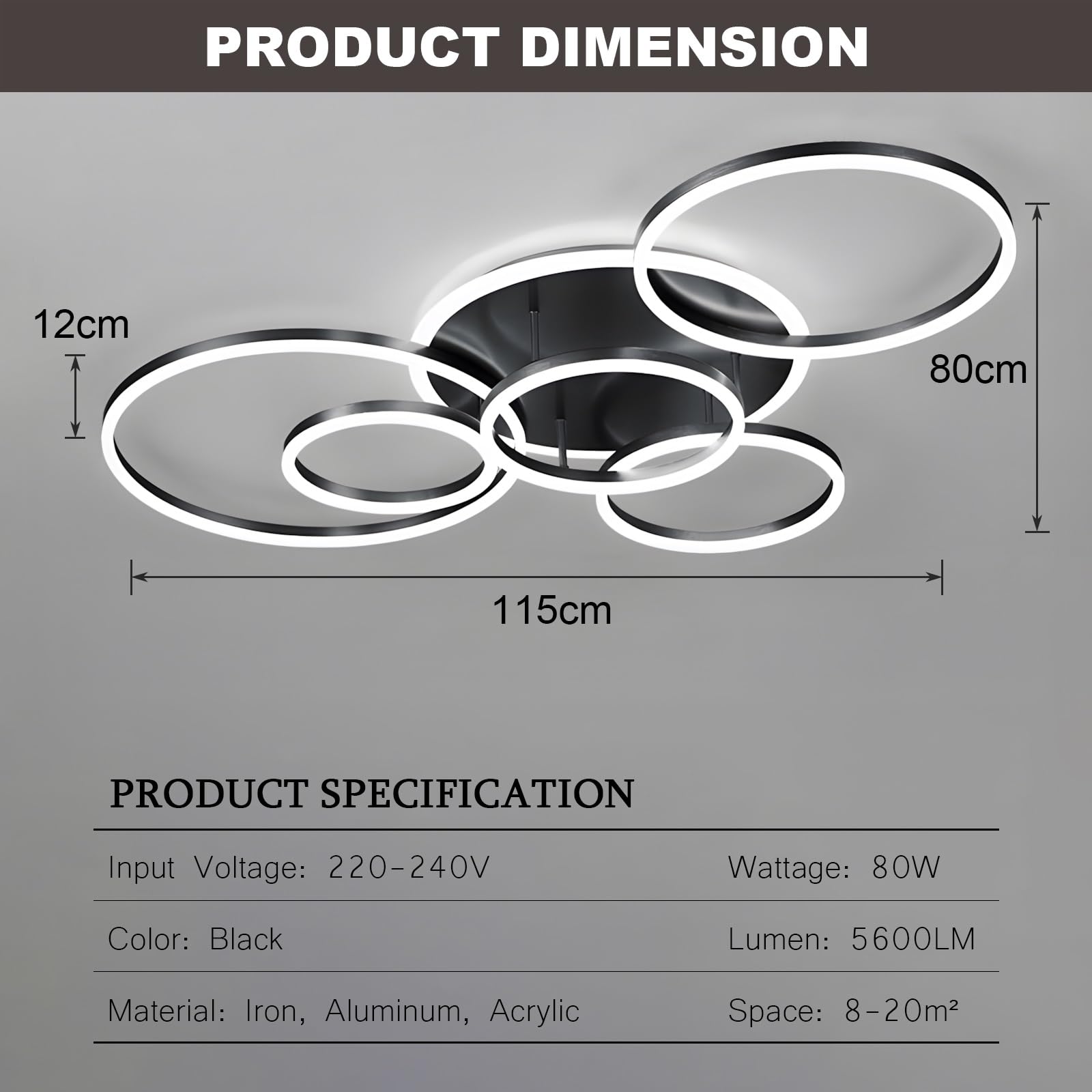 Lampa sufitowa LED, nowoczesna lampa sufitowa Ringar, lampa sufitowa do salonu, okrągła lampa sufitowa 80 W, lampa sufitowa do sypialni, 3000 K-6000K ściemniana lampa sufitowa z pilotem zdalnego