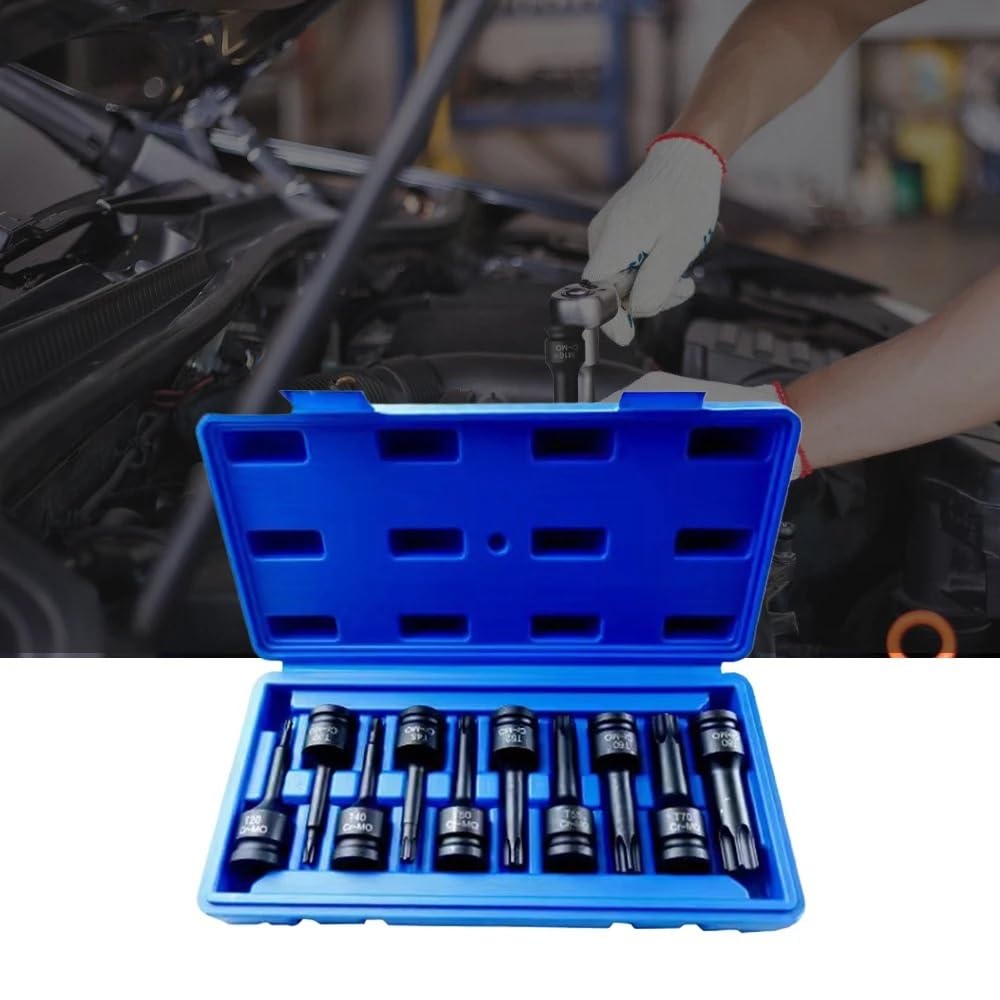 10 sztuk 1/2 Cal napęd udarowy Torx Star Bit zestawy gniazd T20-T80 zestaw bitów metalowe narzędzia ręczne Zestaw przedłużek