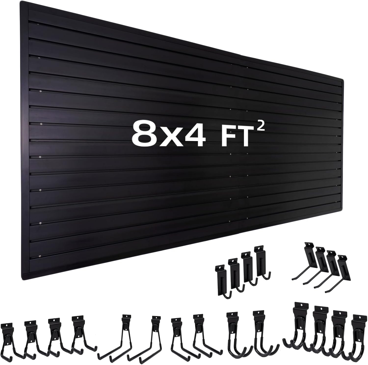 Slat wall Paneling 4'x8' with 22 Heavy Duty Garage Hooks, Slatwall Panel PVC Wall Panel Black Slatwall Panels with Slatwall Hanging Hook