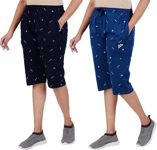 FEEL TRACK Women Cotton Regular Fit Printed Capri (Pack of 2)