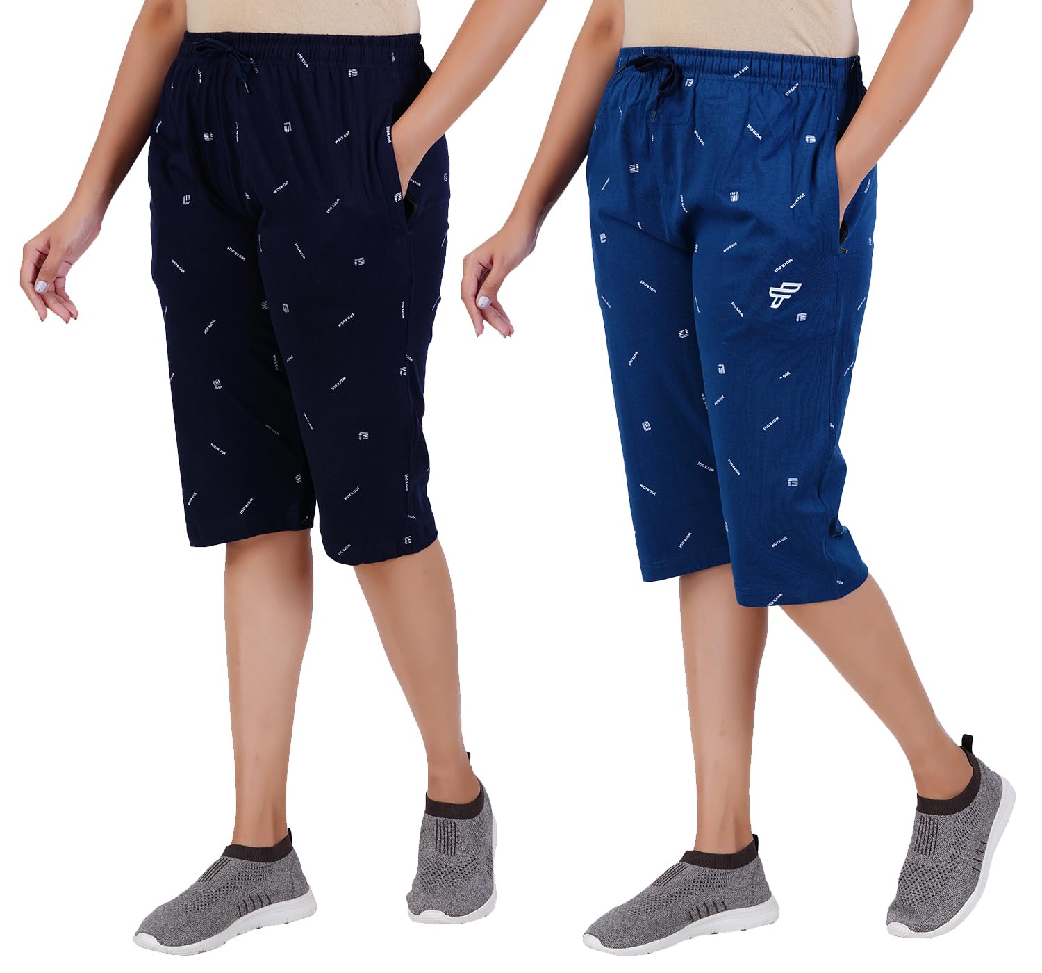 FEEL TRACK Women Cotton Regular Fit Printed Capri (Pack of 2)