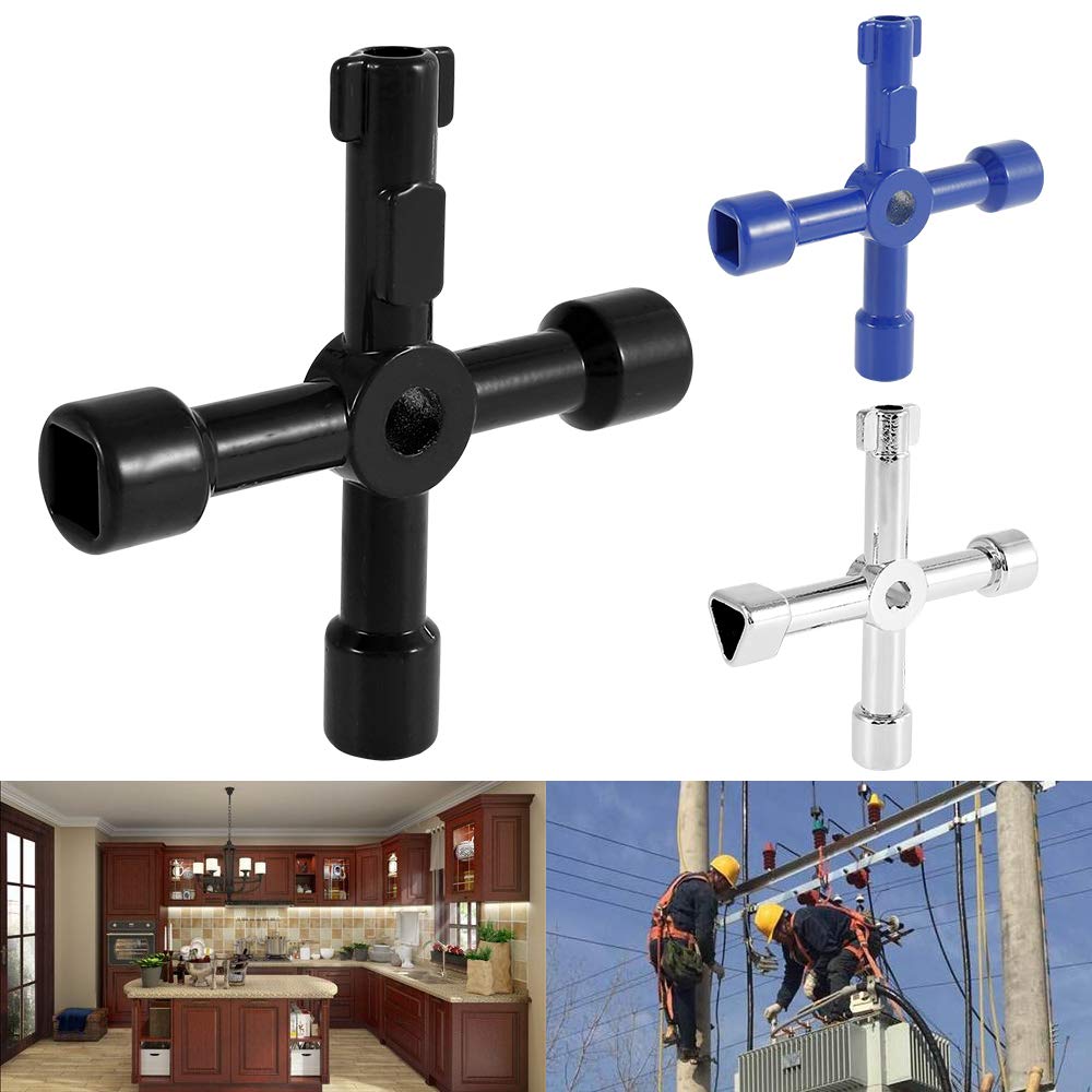 Clé Utilitaire Multifonction Cross Triangle Key pour Gaz d'Eau Électrique Box Armoire à Pharmacie Clé d'Ouverture (bleu)