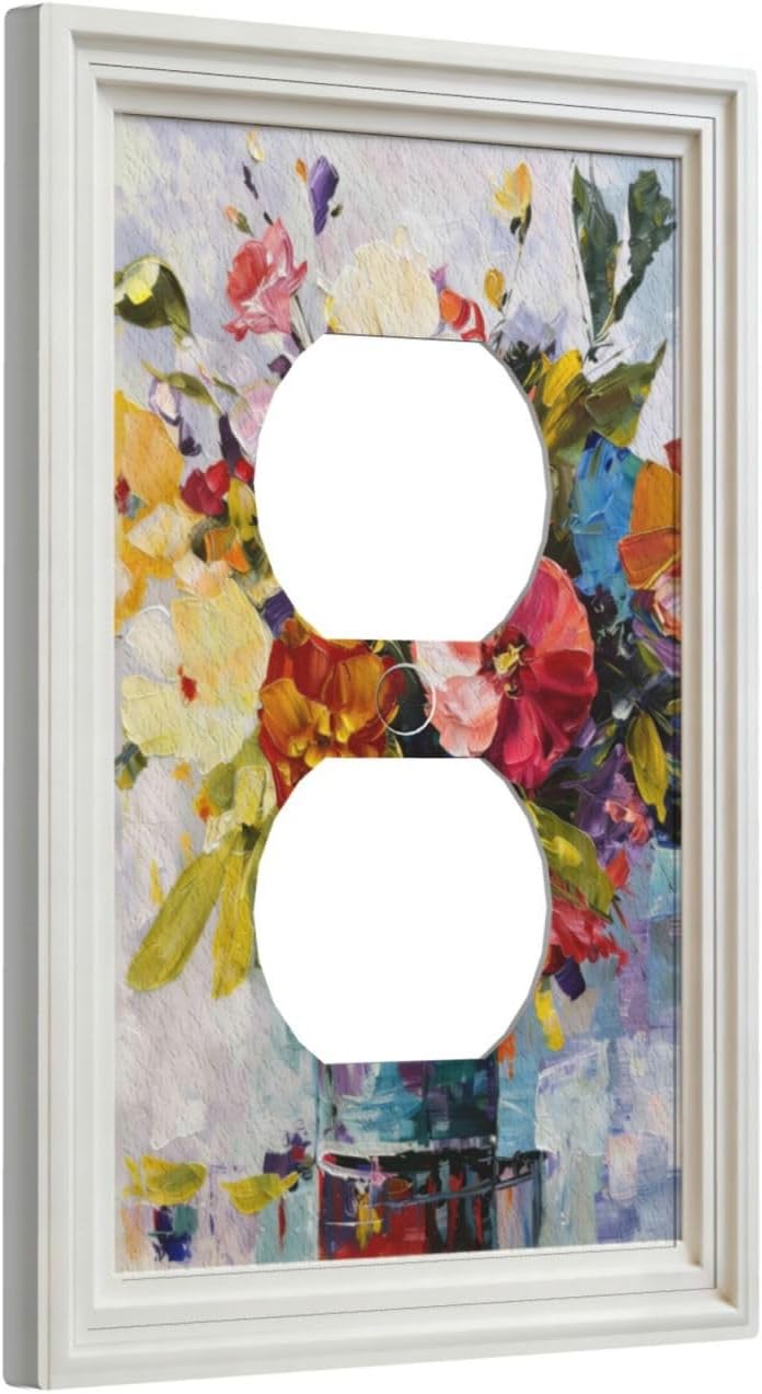Decorative Art Light Switch Covers,Vase & Blooms,1 Gang Single Duplex Outlet Wall Plate Switchplate Electrical Faceplate