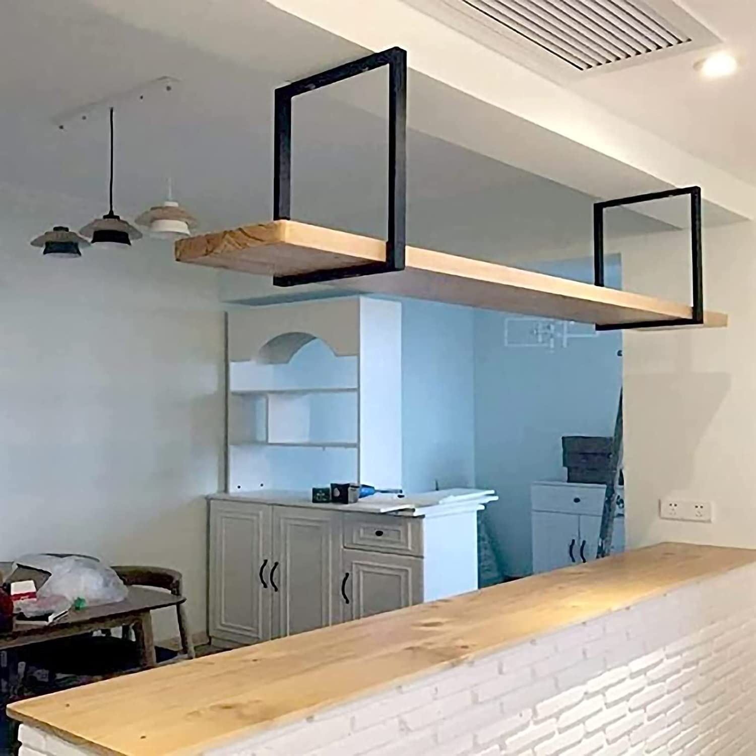 Cloison de Plafond Suspendue Métal Bois Massif Grand Vin Présentant des Livres, des Plantes, du Vin, du Stockage et des Supports décoratifs (Couleur : Noir, Taille : 100 x 30 x 50cm)
