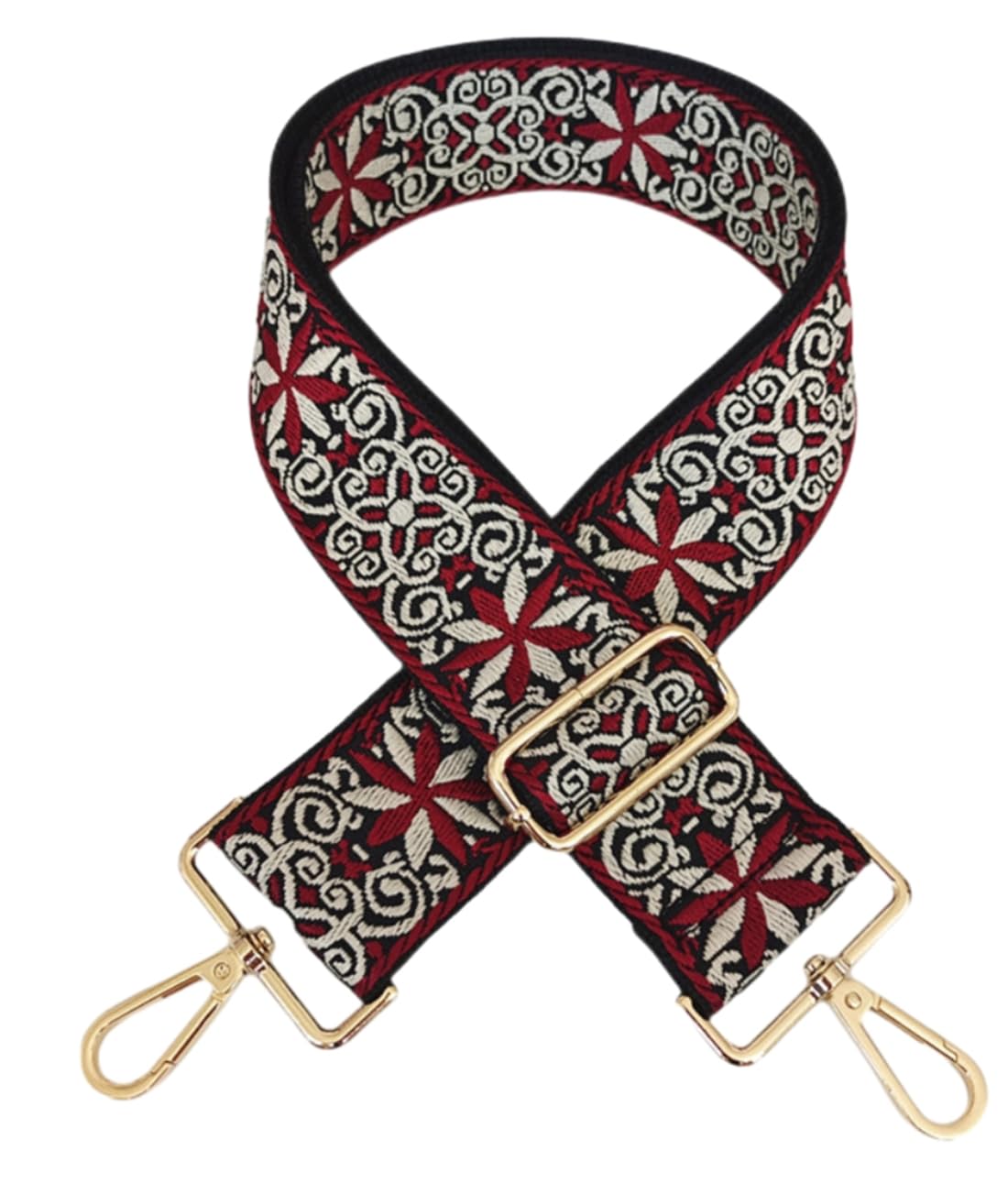 Purse Strap Star Flower Pattern Trendy Bag Strap Replacement Adjustable Jacquard Belt for Purse Crossbody Guitar CameraBags (Khaki+Red)