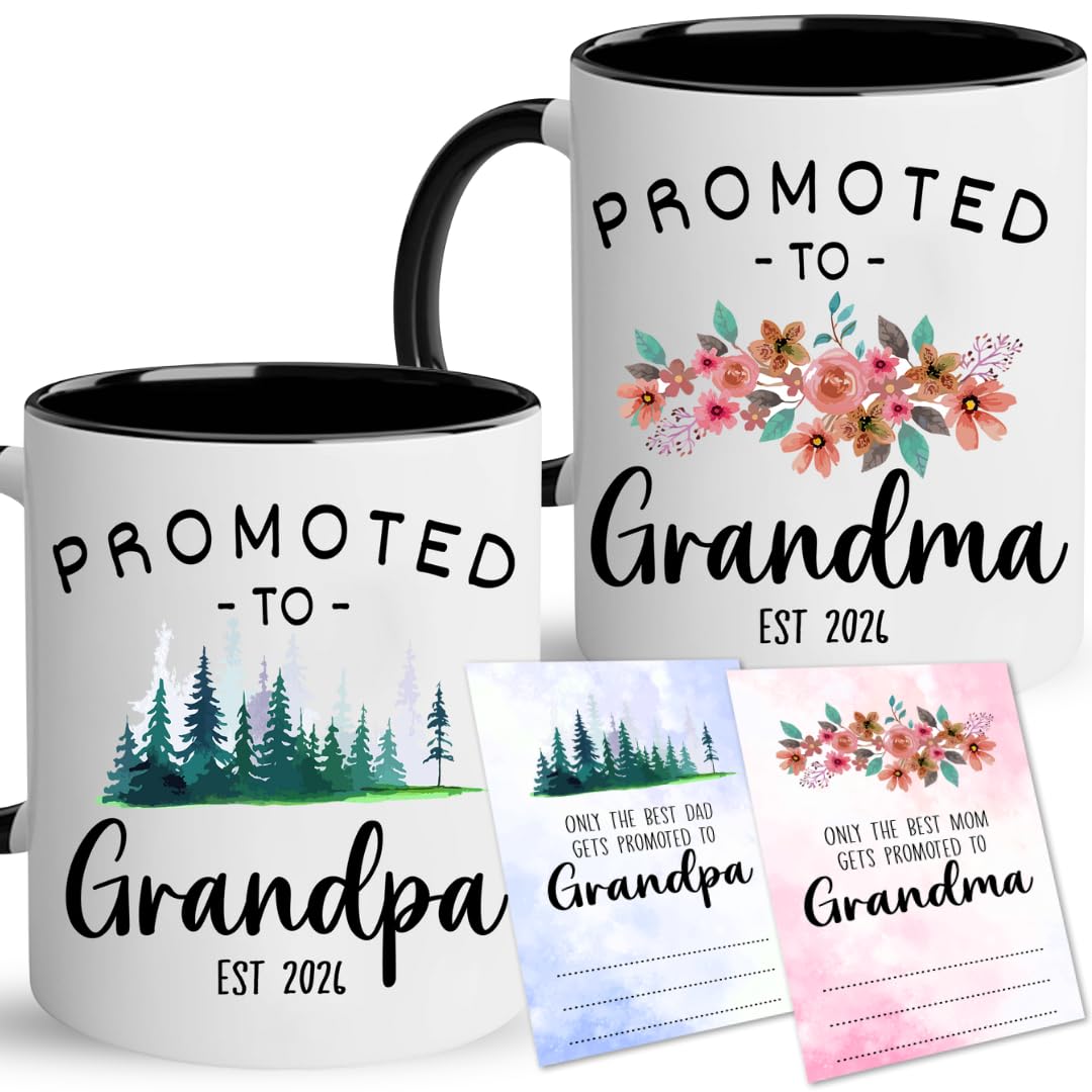 Vivulla68 Promoted to Grandparents Mug 2026 with Greeting Card, Pregnancy Reveal Gift for New Grandma and Grandpa, First Time Grandparents Coffee Cup,