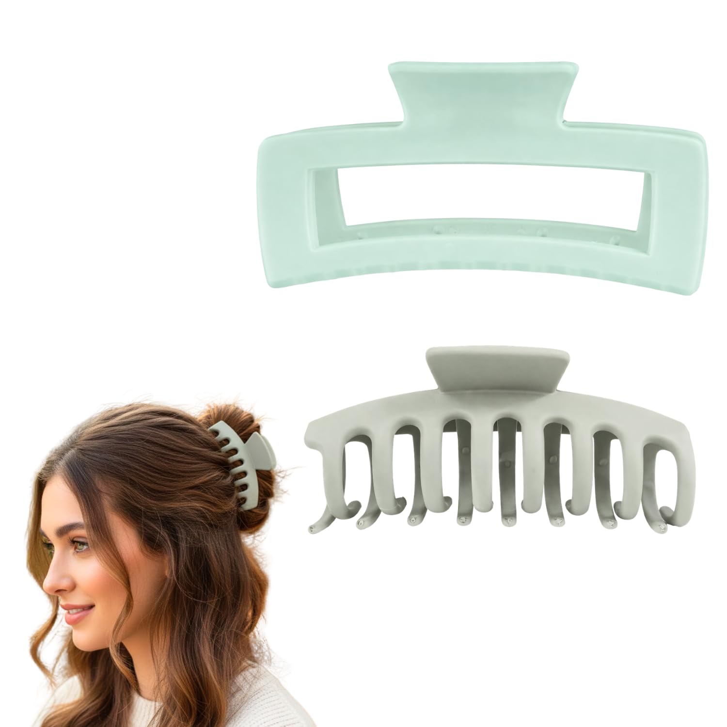 ANNA CREATIONS 2 Pcs Matte Rectangle & Classic Claw Hair Clips Set – Minimalist Hair Accessories for Women, Strong Grip Large Clutcher for Thick Hair, Stylish Everyday Updo Holder