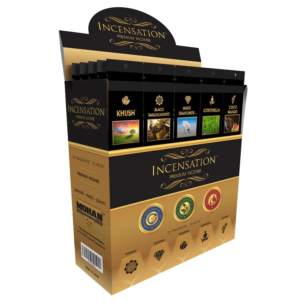 Incensation Premium Incense Sticks (75 Packs of 12), Black/Charcoal