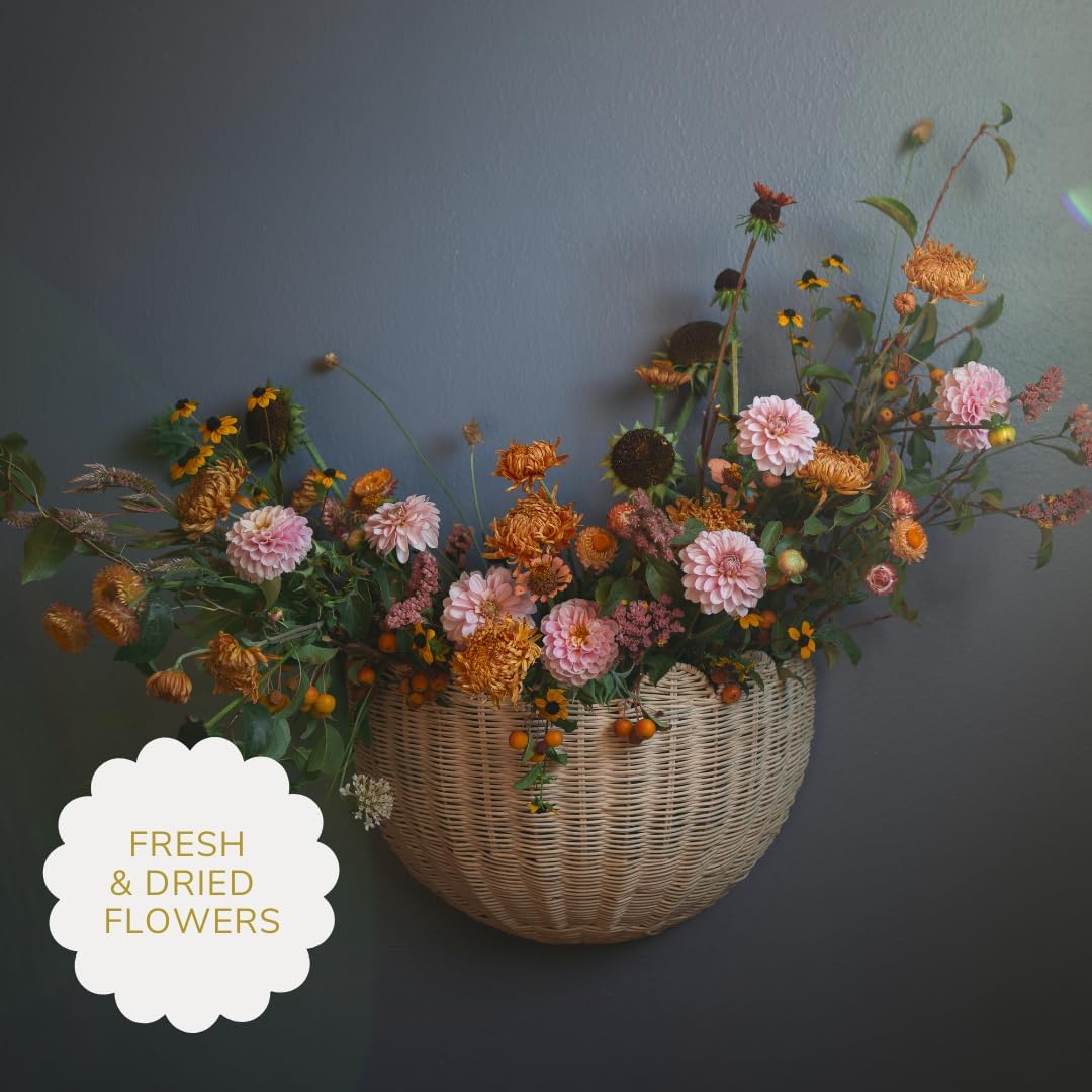 Scalloped Wicker Wall Basket - The Original - Hand Woven Basket - Scalloped Décor Wall Hanging Baskets -16" x 10" x 7"In - Hanging Wall Basket (Natural)