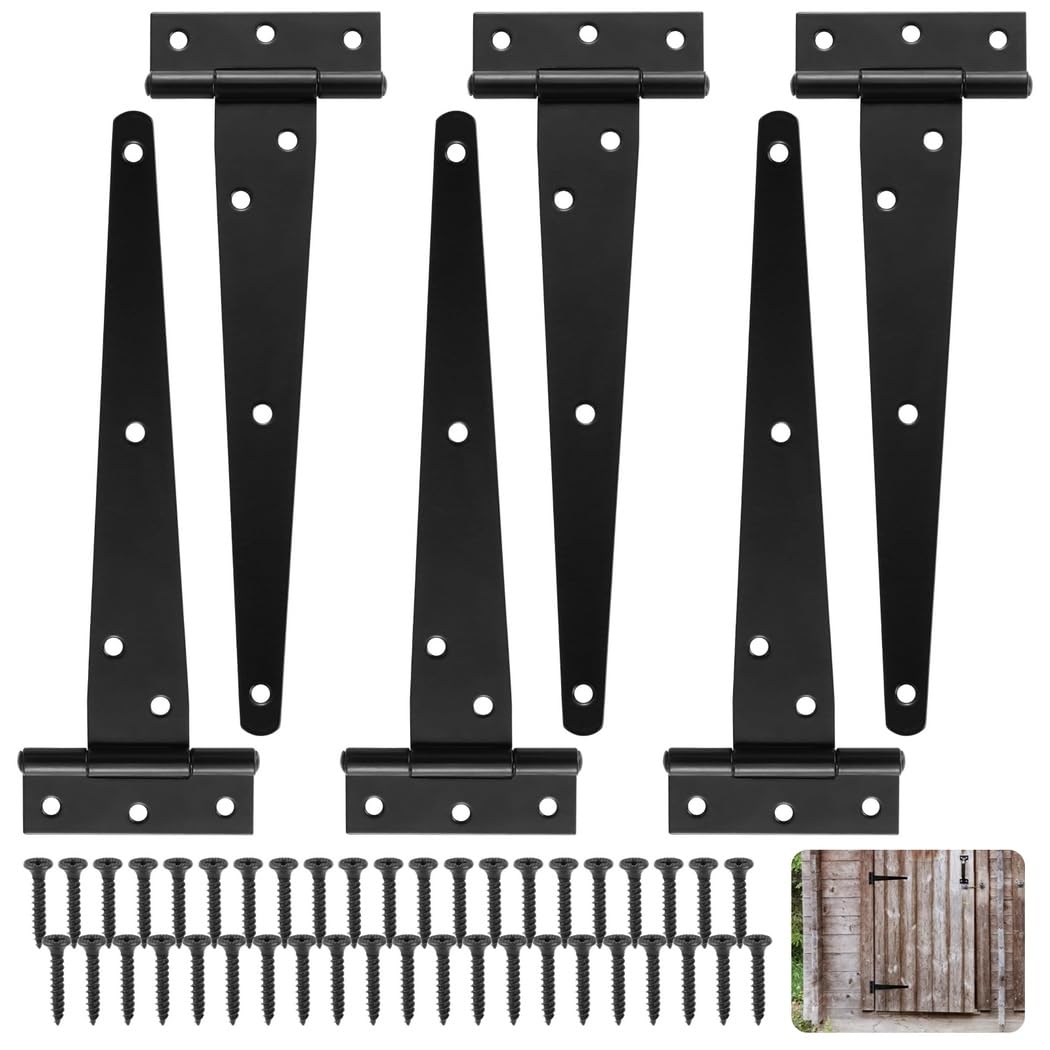 Zawiasy z paskiem w kształcie litery T, 20 cm, wytrzymałe zawiasy bramowe z 42 śrubami, ocynkowane metalowe zawiasy trójnikowe do drzwi szopy, drewnianych stodół, ogrodzeń, szafek i okien