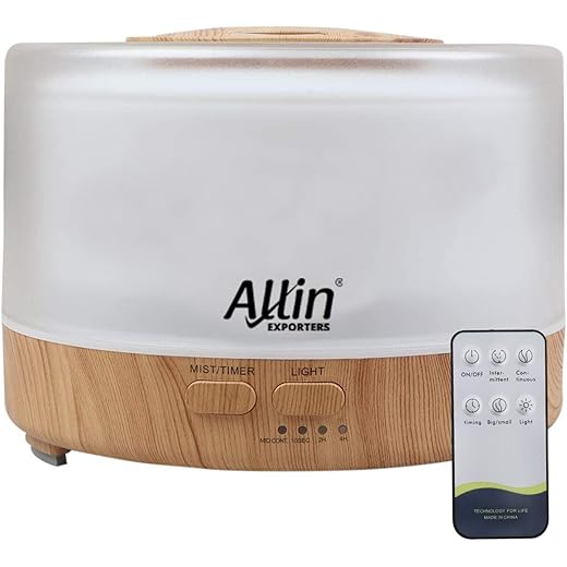 Allin Exporters DT-505LW Ultrasonic Cool Mist Humidifier with Wireless Remote, Plastic Purify Ionize Spread Aroma for Office, Baby Cabin, Bedroom, Home, 500ml (White)