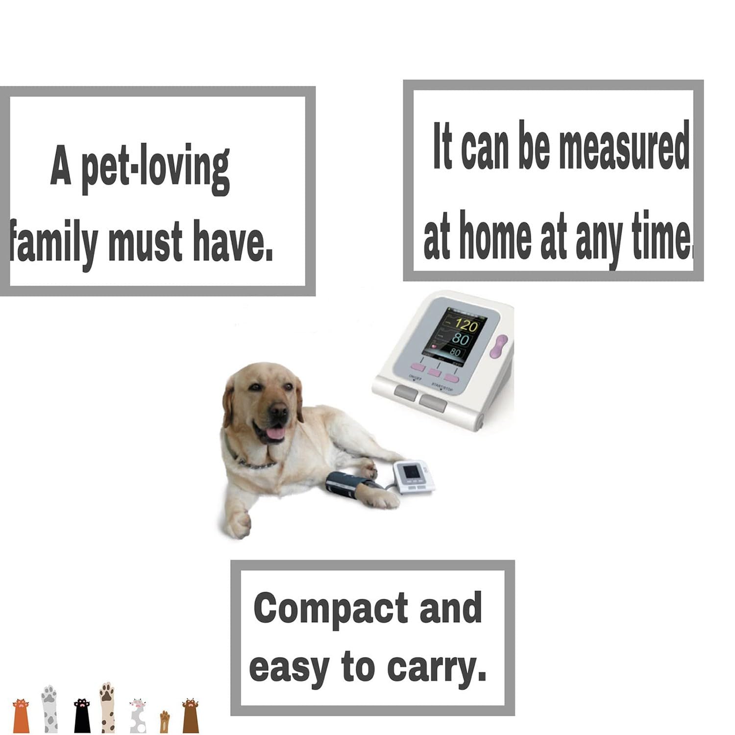 BLUEZY Monitor Presión Arterial Veterinaria, Veterinario/Animal Gato/Perro Monitor Electrónico Automático De Presión Arterial con 3 Puños Y 100 Juegos De Memoria Almacenada