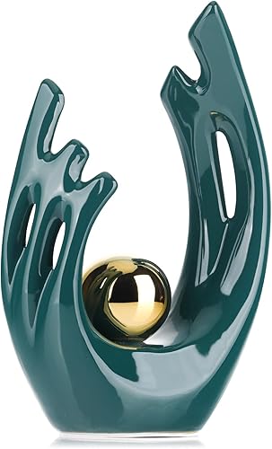 XMGZQ Estatuas y esculturas abstractas de cerámica verde azulado estatuas de cerámica de arte verde y dorado decoración moderna del hogar para sala