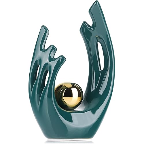 XMGZQ Teal Ceramic Abstract Statues and Sculptures,Green and Gold Art Ceramic Statues,Modern Home Decor for Living Room,Dining Table, Coffee Table,Shelf, Entrance,Home Desktop Sculpture Teal Decor