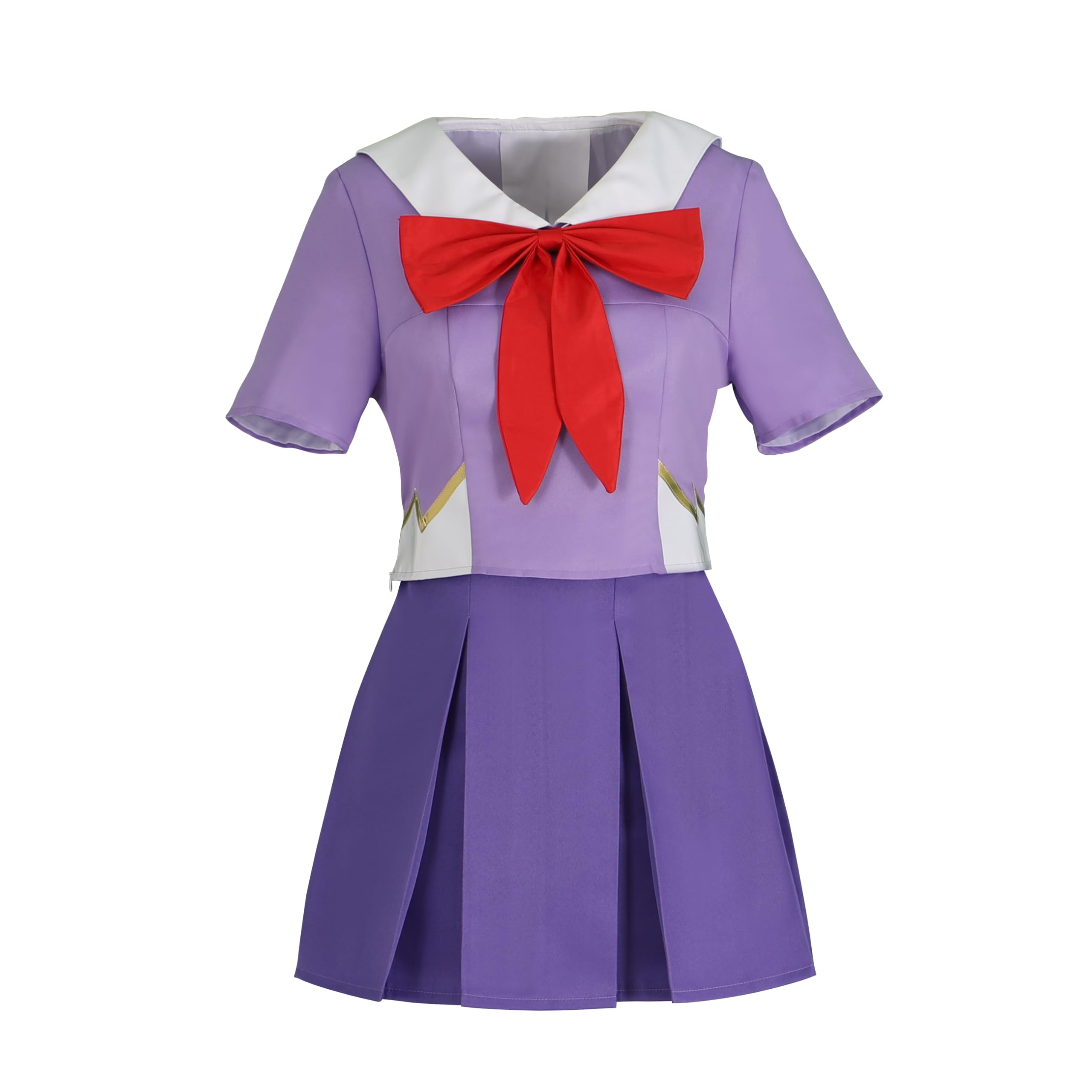 Women Costume Purple Cosplay Uniform Dress Short Sleeve Pleated Costume