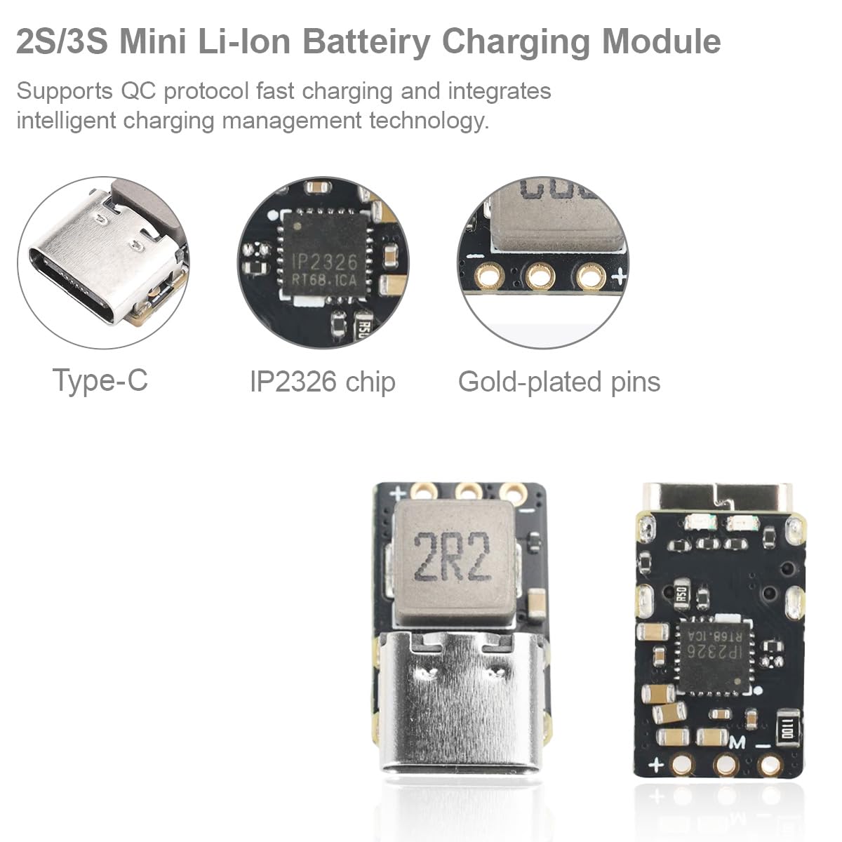2 sztuki 2S 3S 3.7V 18650 moduł ładowania akumulatora litowo-jonowego typu C QC szybkie ładowanie 18 W wysokiej mocy równoważenie dron DC 5-9V mini konwerter wzmacniacza z kablem USB do typu C