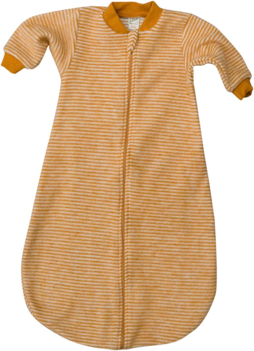 Lilano, Schlafstrampler Schlafsack Mit Arm, 100% Wollfrottee Flausch (kbT)  (Curry geringelt, 50-56) : Amazon.de: Fashion