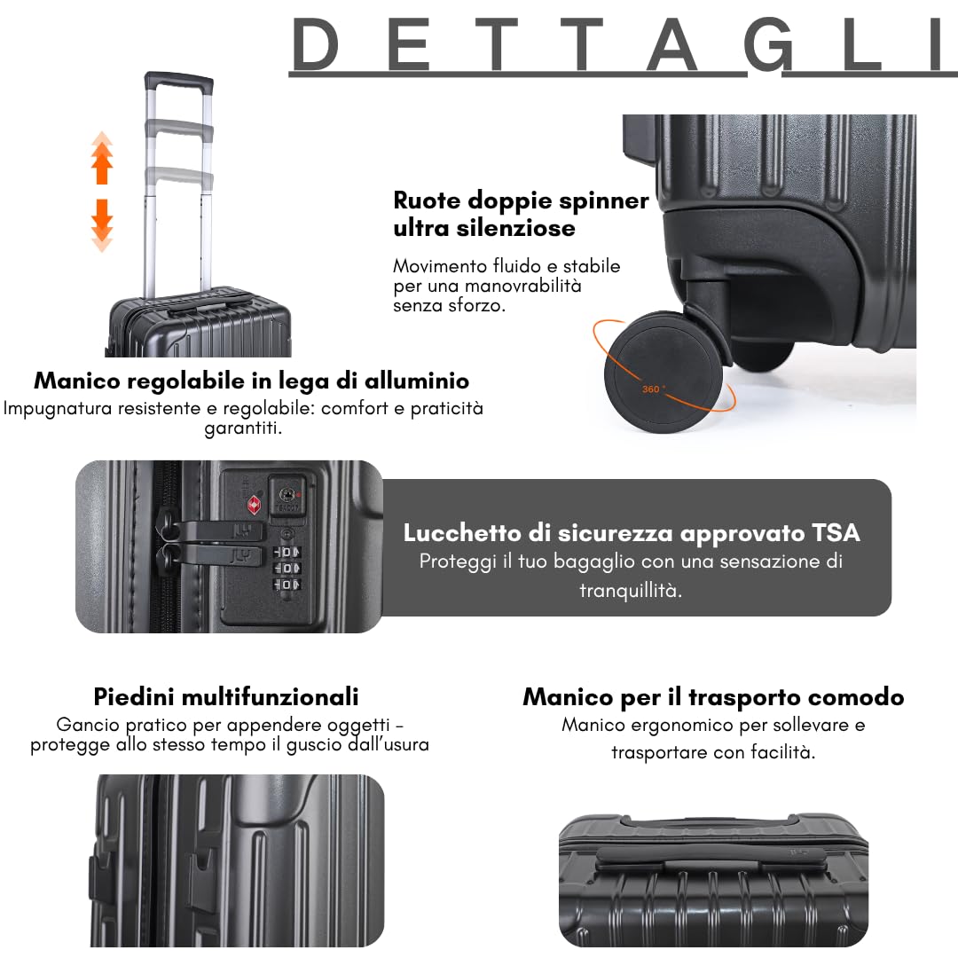 JLY Valigia Leggera Rigida con Ruote Girevoli a 360°, Chiusura TSA e Porta Bevande Integrata – Perfetta per Viaggi e Business