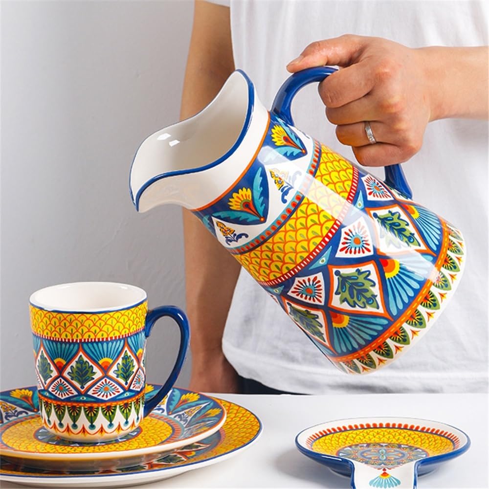 Karafka na wodę 2000 ml dzbanek na zimną wodę z uchwytem ceramiczny dzbanek na wodę do kawy, soku i domowego czajnika (wielokolorowy)