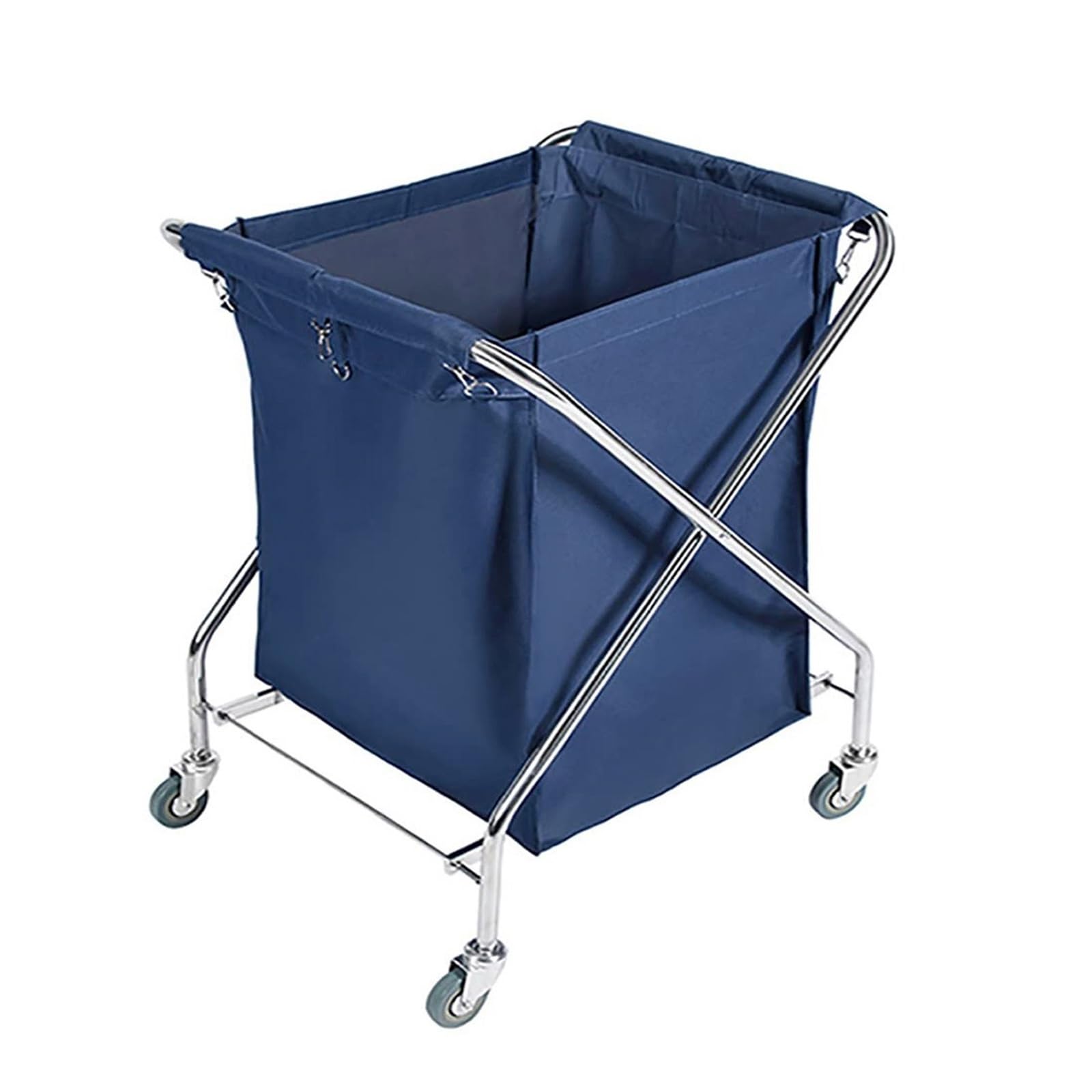 Carrito de Lavandería Plegable, Carrito Rodante para Ropa Blanca de Hotel, Carro Industrial Plegable en Forma de X con Bolsa Extraíble, para Organizar Ropa, Juguetes y Artículos Diversos(Blue)