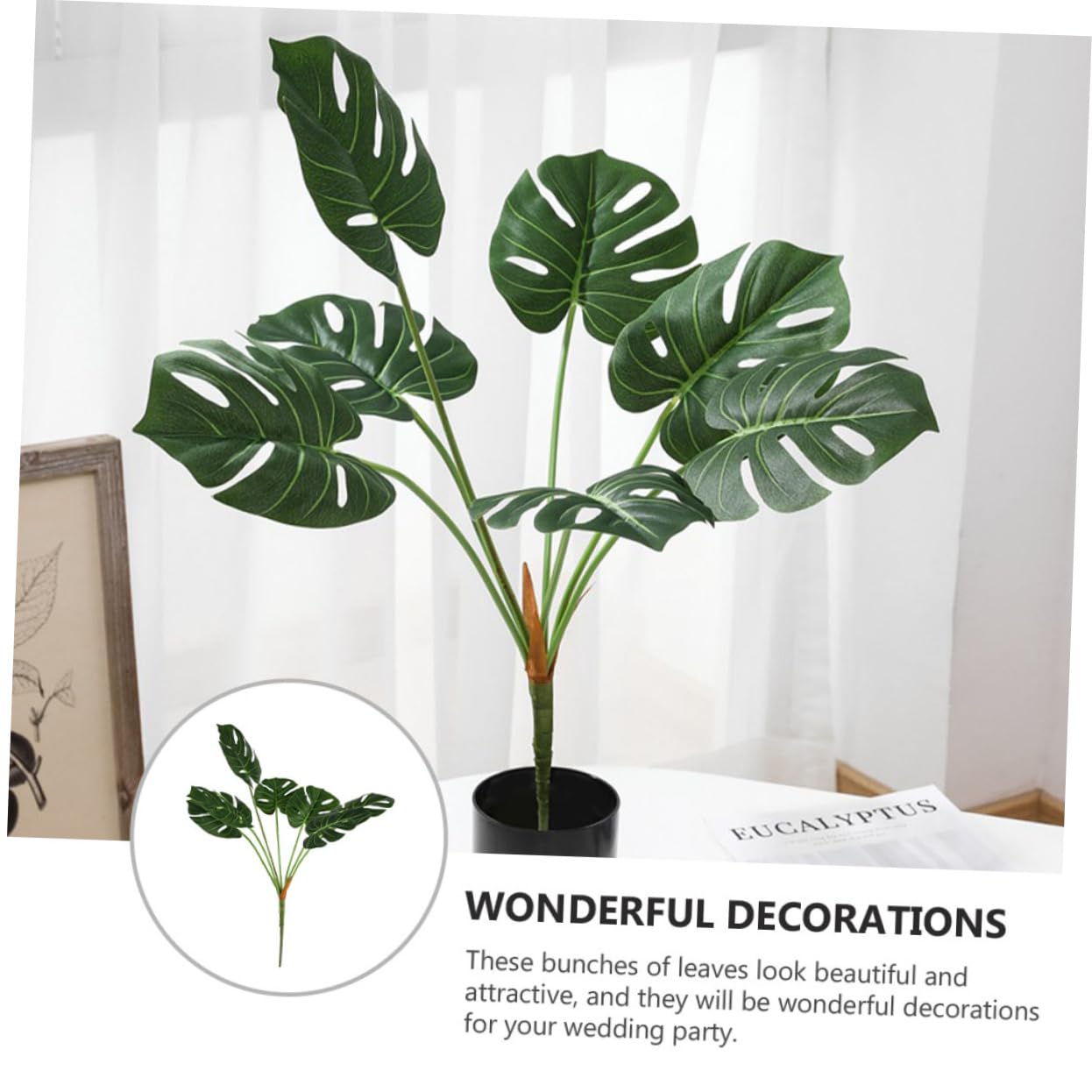 Zerodeko 3 Stücke Grün Künstliche Pflanze Ornament Lebensechte Faux Laub Blatt Dekoration Für Wohnkultur