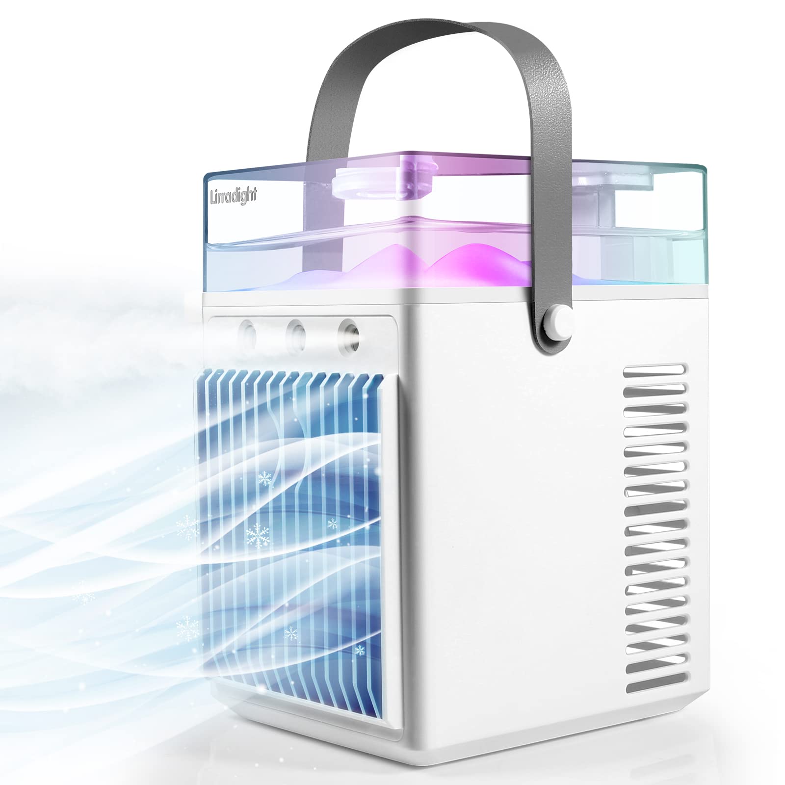 Portable Air Conditioner Fan, Personal Evaporative Air Cooler with Humidifier, Chargeable Desk Fan with 6 Ice Crystal Boxe...