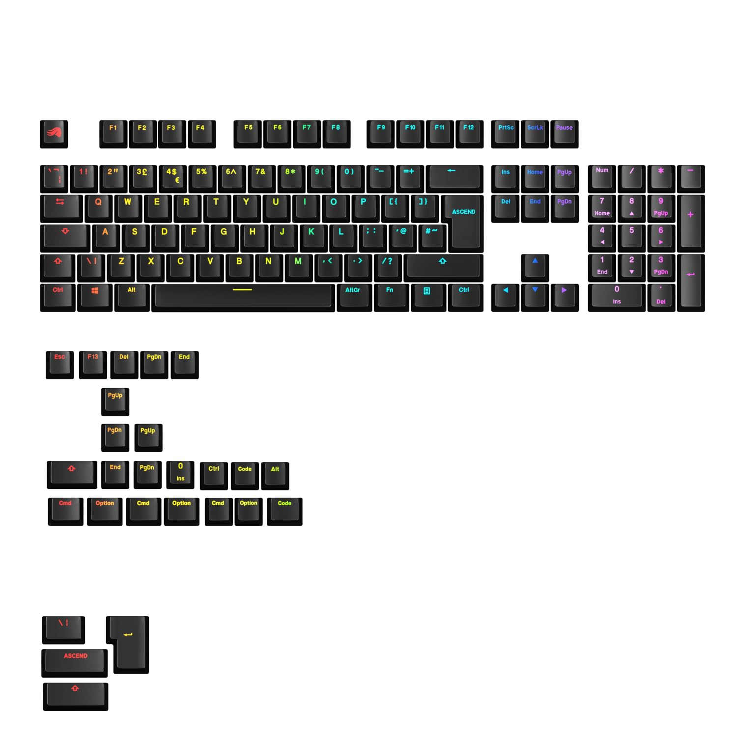 GLORIOUS Gaming - GPBT Backlit Keycaps Translucent Shine Through Legends, Fits 100%, 75% 65% 60% Custom Mechanical Gaming Keyboards, Fits ANSI, ISO, Windows, English QWERTY Layout