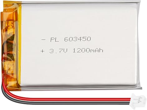 3.7V 1200mAh 603450 LiPo Battery Pack, 1S Rechargeable Lithium Polymer Battery with PCM Protection, Micro JST 1.25mm 2-Pin Plug for ESP32 Arduino DIY Projects