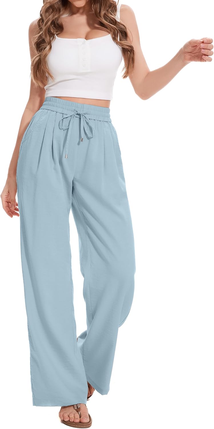 FUNYYZO 2025 Women Summer Pants Drawstring Waist Wide Leg Pants Loose Fit with Pockets Pull On - Image 5
