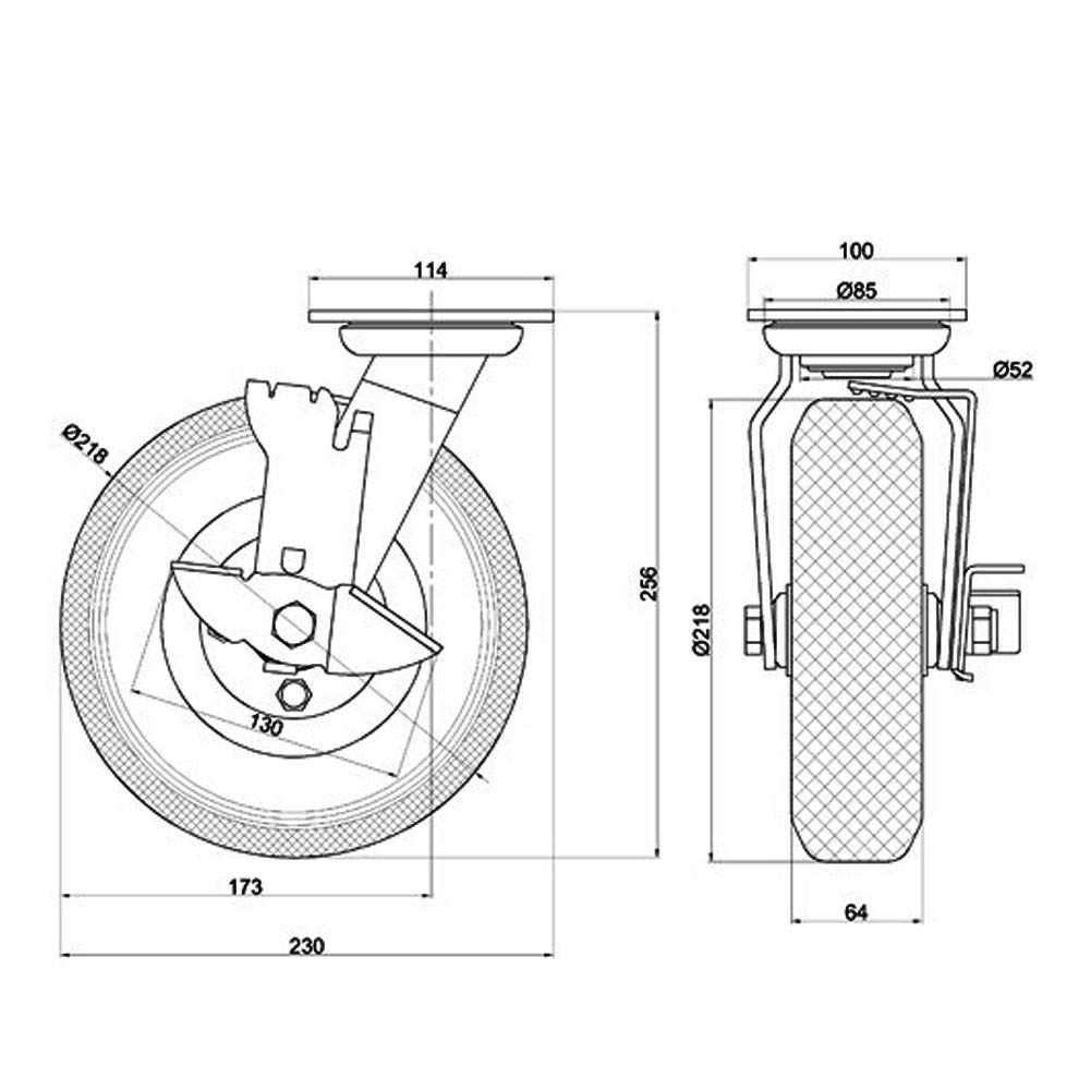 200mm 8 pulgadas Ruedas giratorias grandes de servicio pesado con freno para carro y Transporte industrial PU silenciosa Universal 150kg Rueda de núcleo de hierro para carretilla Dispositivo 1 pcs