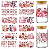 Valentine's Day UV DTF Stickers - 12 Sheets Cute Love XOXO Gnome UV DTF Cup Wraps for 16 oz Glass Tumbler, Red Heart Ice Cream Cold Transfer Decal DIY Water Bottle Decoration Gift for Women Girlfriend