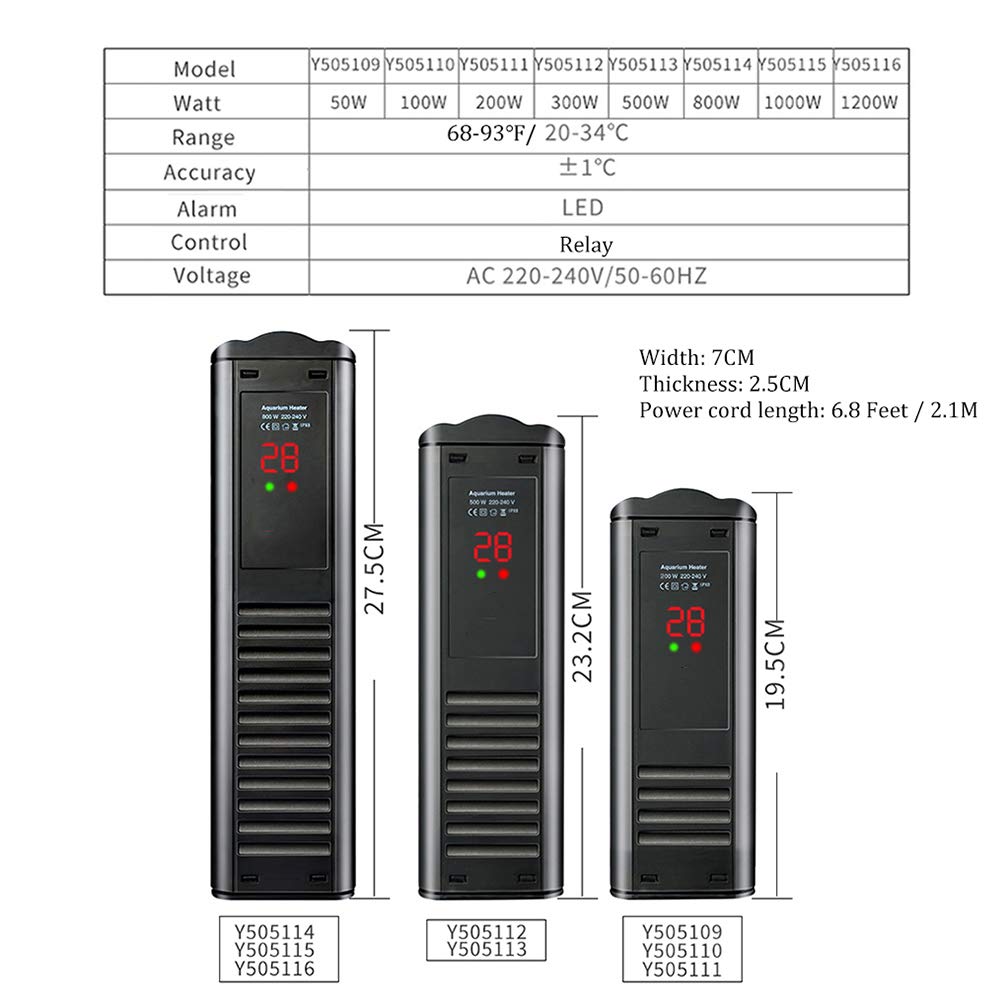 RXBFD Calentador de termostato de Acuario, Calentador de Tanque de Peces Sumergible Plano con termostato Ajustable, con Pantalla LED Inteligente de Temperatura y a Prueba de explosiones