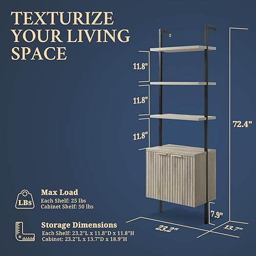 Miniatura 2 de OAKHAM HOME Estantería Oxford con escalera abierta de 5 niveles, estante alto para libros con gabinete, estanterías de montaje en pared con estante