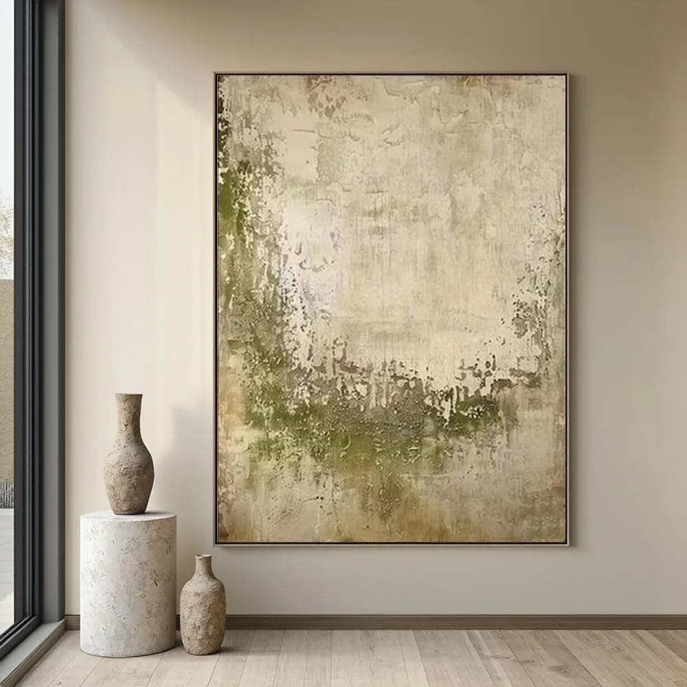 LTjiajuypd Canvas Prints Beige Wabi Sabi Wall Art Green Abstract Painting Simple Neutral For Room Bedroom Office Home Decoration(60x80CM/Frameless)