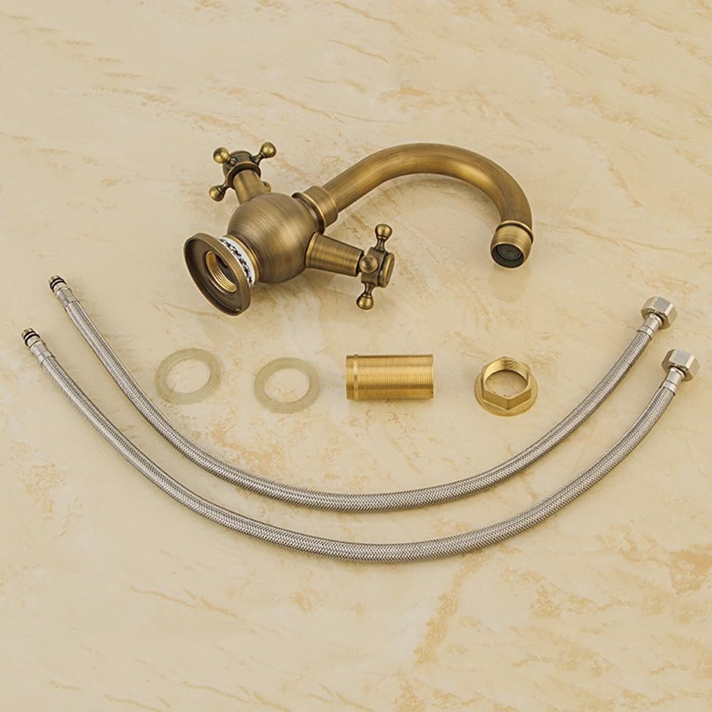 Waschbeckenarmatur Bad Retro Waschbeckenarmatur Zweigriff Waschbeckenarmatur Heißes Kaltes Wasser Retro Wasserhahn, Chrom