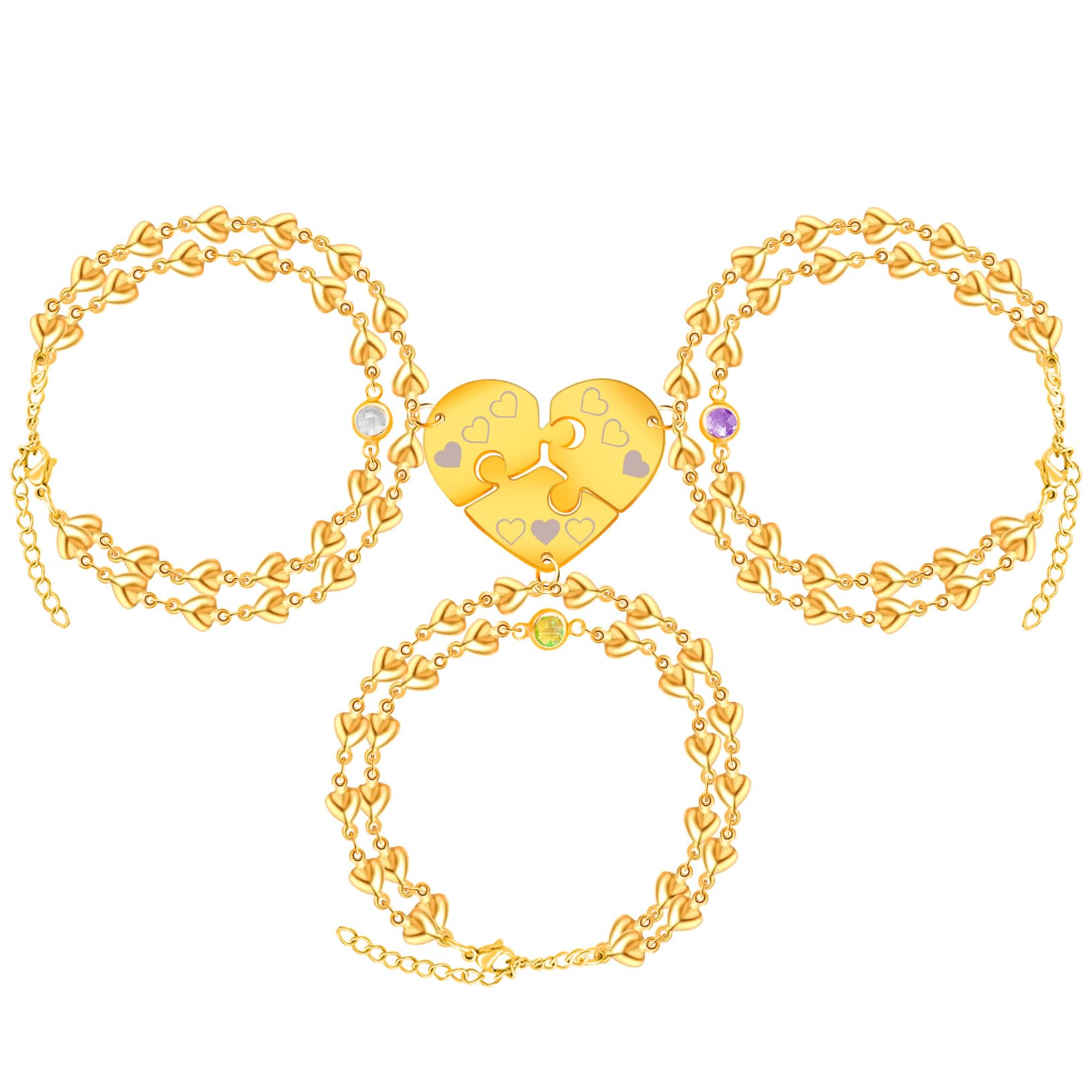 3PCS Love Heart Chain Bracelet Set for Women Graduation Gift Heart Puzzle Friendship Bracelet Personalized Name 3 Bracelets Customized Best Friends Family Love Jewelry SA4886