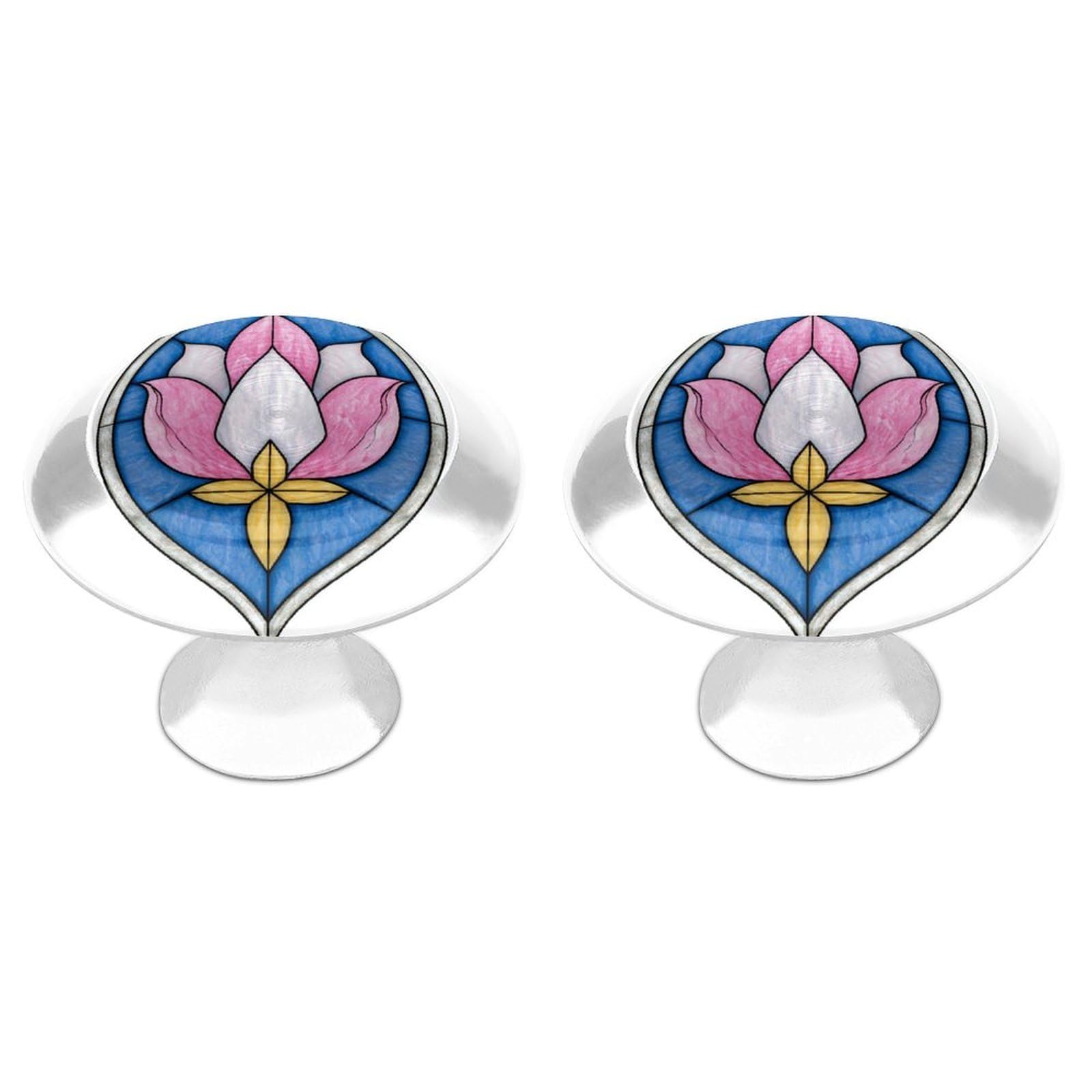 Jubonexis Stained Glass Stylized Pink and White Flower Round Drawer Cabinet Knobs Handles with Screws,2 Pcs, Drawer Dresser Knob Pulls Decor for Wardrobe Cupboard Home Office Kitchen