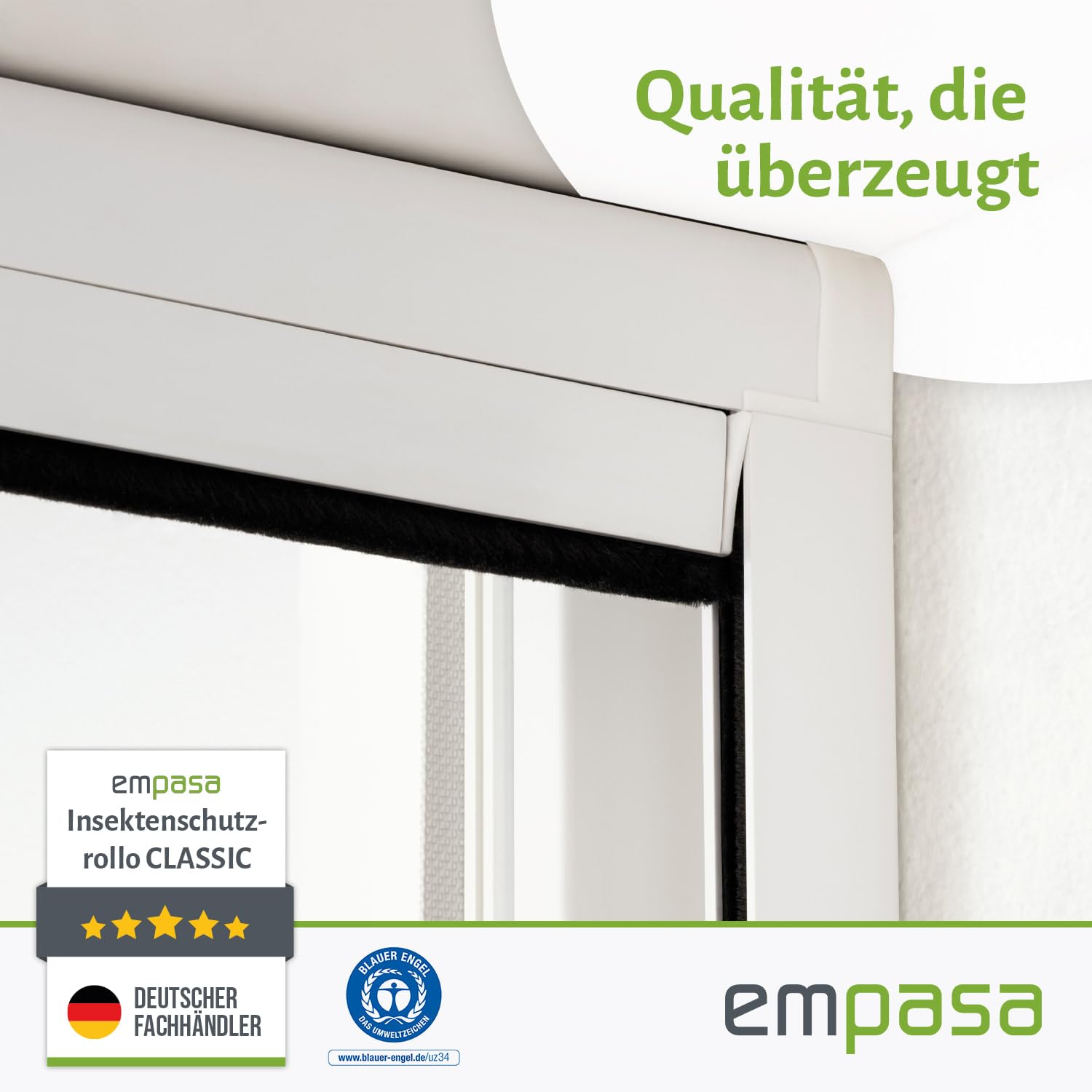 empasa Insektenschutz Rollo Fenster CLASSIC Fliegengitter Mückenschutz ausziehbar, aus PVC und schwarzem Fiberglas, Selbstbausatz, individuell kürzbar, Größe:60 x 80 cm, Farbe:weiß