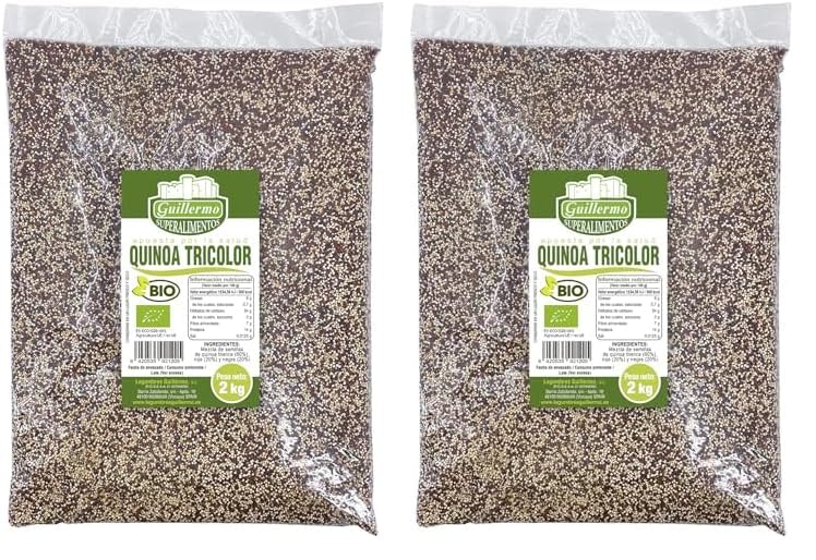 Guillermo | Quinoa tricolor BIO - Bolsa 2 kg. | 100% ecológica | Superalimento | Fuente de fibra, proteína y omega-6 (Paquete de 2)