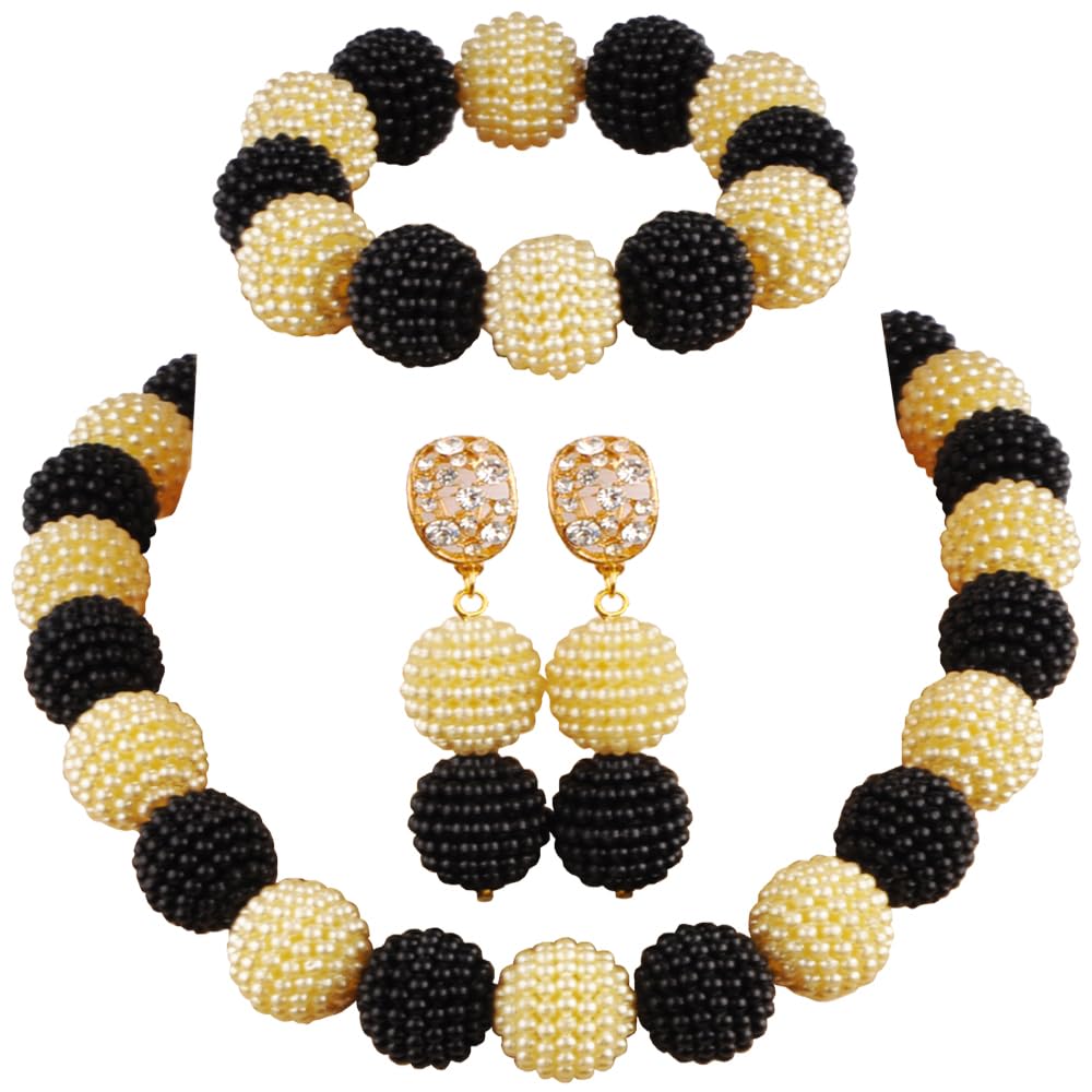 aczuv Nigerian Wedding African Beads Jewelry Set Women Simulated Pearl Necklace and Earrings