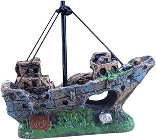 Ipetboom Decoração de Aquário Ornamentos de Tanque de Peixes Decoração de Naufrágio Barco Pirata de Resina de Navio Afundado para Decoração de Água Salgada de Água Doce