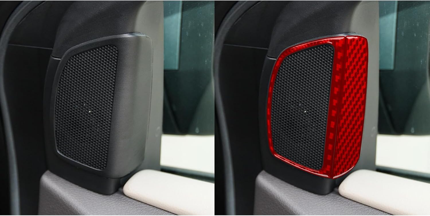 Carbon Fiber Car Inner A-Pillar Horn Red Cover Interior Trim Sticker Decal Accessories 4PCs Compatible with Ford Focus C346 ST/RS/S/SE/SEL/Titanium 2012 2013 2014 2015 2016 2017 2018