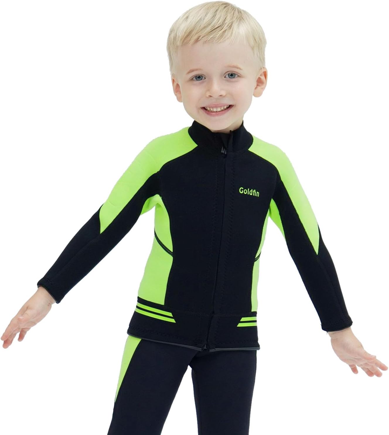 GoldFin Kids Wetsuit Jackets, 2mm Girls Boys Wetsuits Tops Toddler Neoprene Long Sleeve Keep Warm for Water Sports Diving Surfing Swimming Kayaking