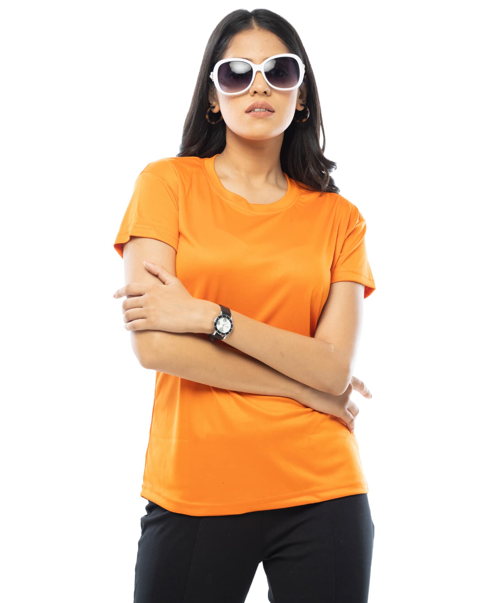 Lappen FashionWomens Polyester Sports T-Shirt I Regular Slim Fit Plain Solid Ultra Soft Tshirts I Dry Fit Gym, Running, Stretchable Fit Tshirts I Workout Tees for Women