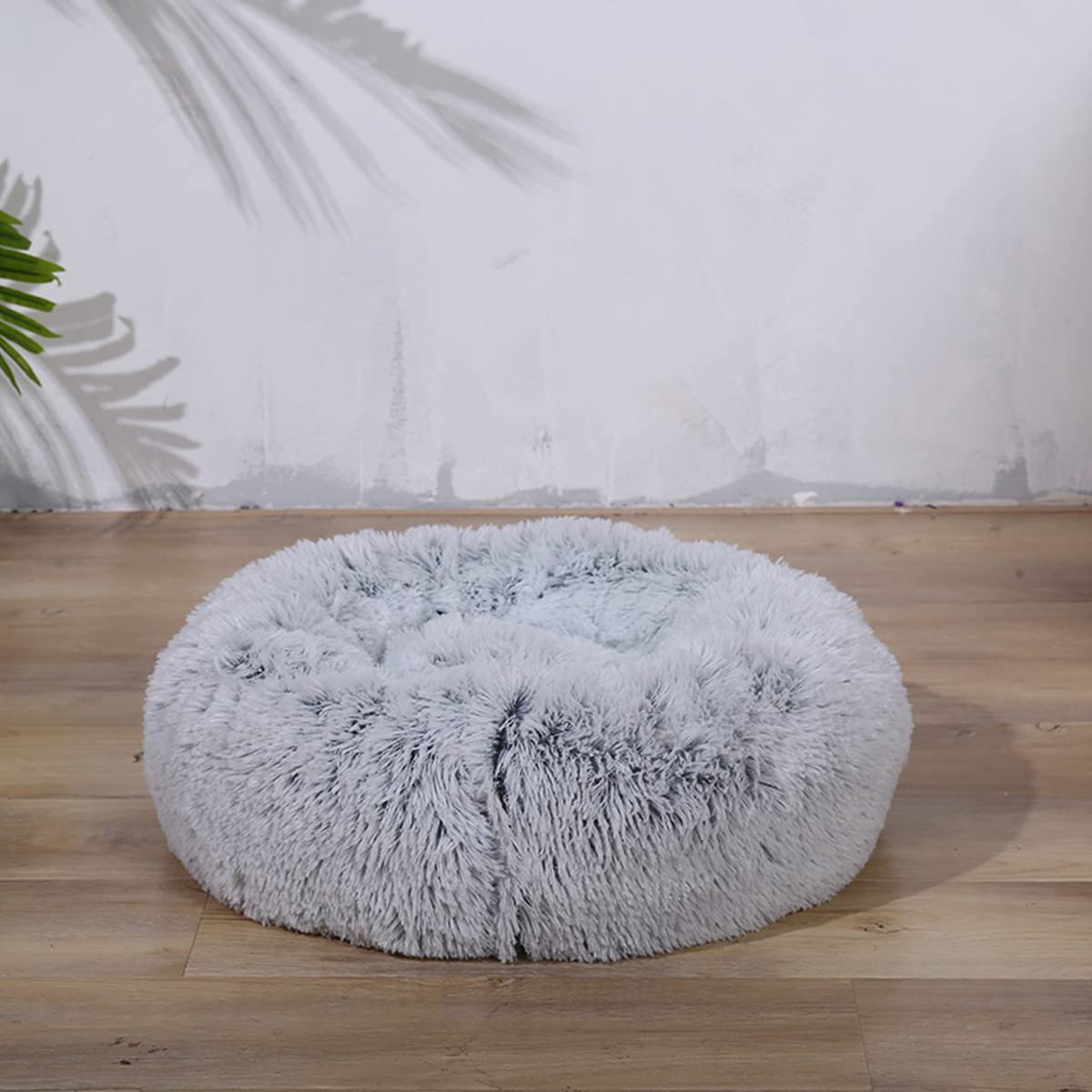 Calming Dog Bed & Cat Bed, Anti-Anxiety Donut Warming Cozy Soft Dog Round Bed, Fluffy Faux Plush Dog Cat Cushion Bed for large Small Medium Dogs and Cats diameter39in
