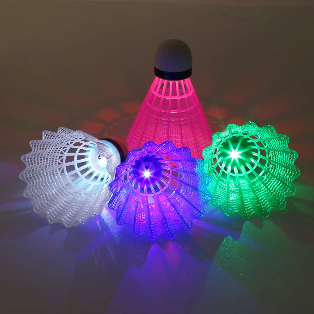 YS0911 4 Pack LED Badminton Shuttlecocks Sport Plastic Shuttlecocks -Stable & Sports Training in/Outdoor Games Portable Badminton Set