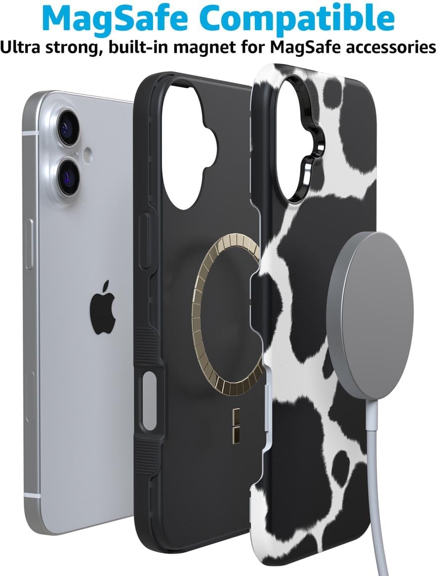 Casely iPhone 16 Case | Current Mood | Cow Print | Bold Protective Design | Compatible with MagSafe