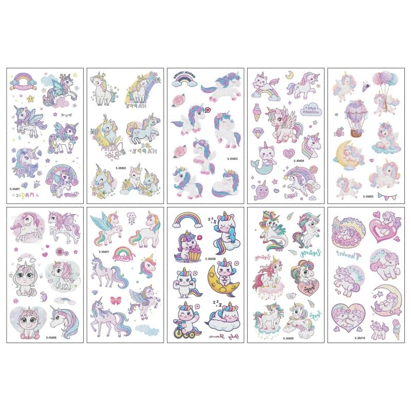 Glitter Unicorn Temporary Tattoos 10 Sheets Elegant Fresh Aesthetic Body Art Stickers,02